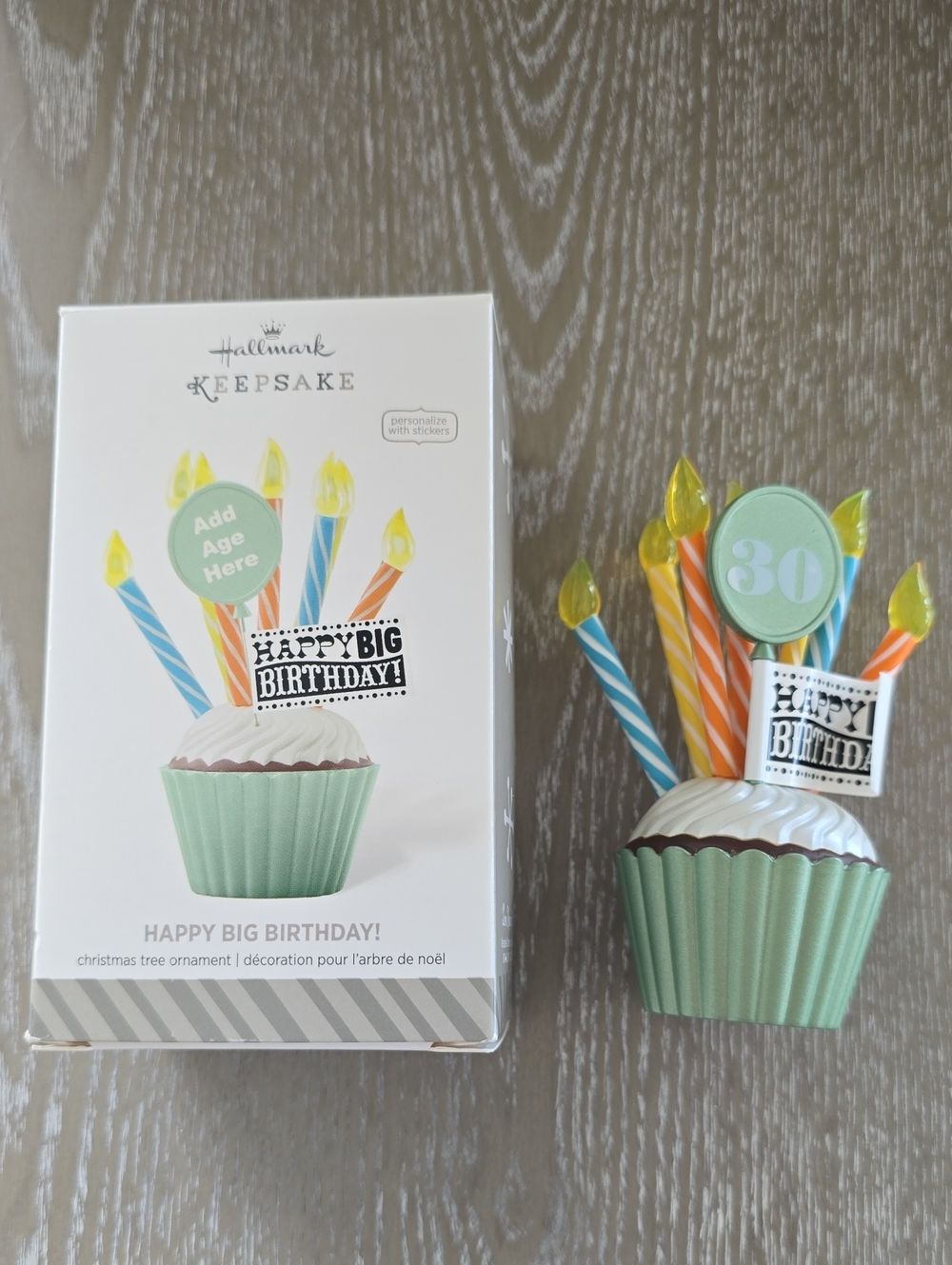 30th Birthday "Happy Big Birthday" Cupcake Hallmark Ornament with Candles